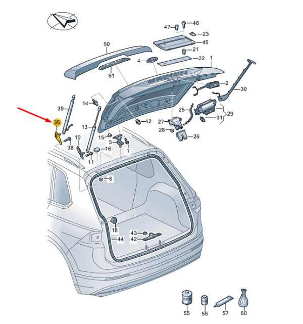 5NA827428A - NEW VW TIGUAN AD MK2 REAR LID RIGHT GAS FILLED STRUT BRACKET 5NA827428A