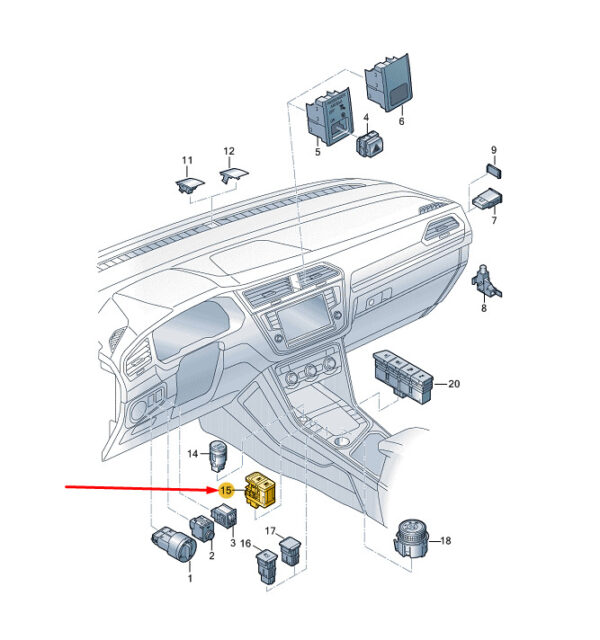 5NM927225WZU - NEW VW TIGUAN MK1 AD ELECTROMECH. PARKING BRAKE SWITCH RHD 5NM927225WZU