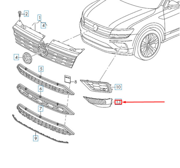 5NN853211D9B9 - NEW VOLKSWAGEN TIGUAN AD FRONT BUMPER LEFT FOG LIGHT TRIM 5NN853211D9B9 ORIGINAL