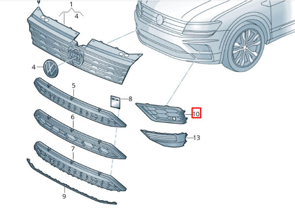 5NN8536659B9 - VOLKSWAGEN TIGUAN AD Front Left Bumper Grille 5NN8536659B9 NEW GENUINE