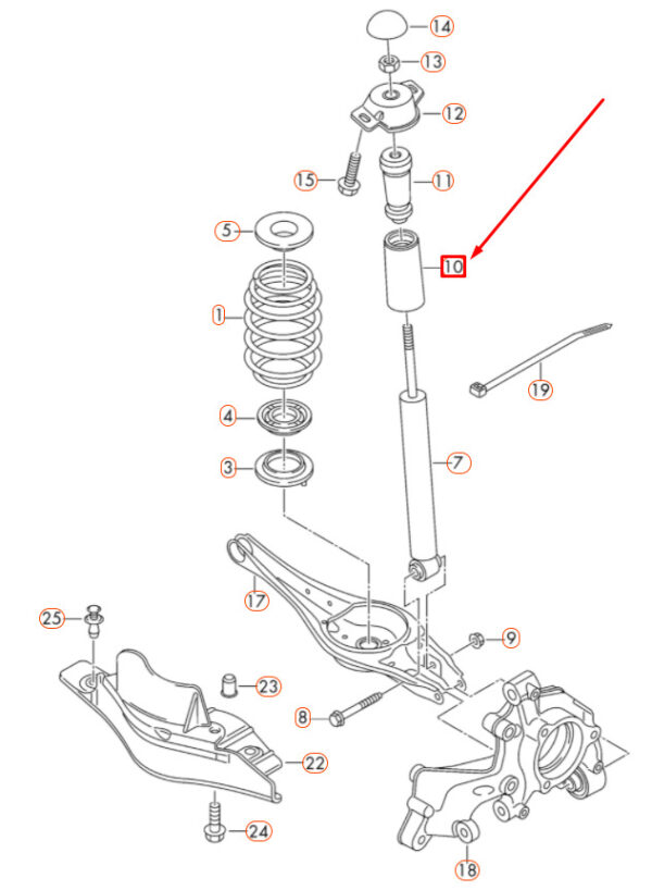 5Q0513425J - NEW VW GOLF 5G MK7 REAR AXLE SHOCK ABSORBER PROTECTIVE PIPE 5Q0513425J ORIGINAL