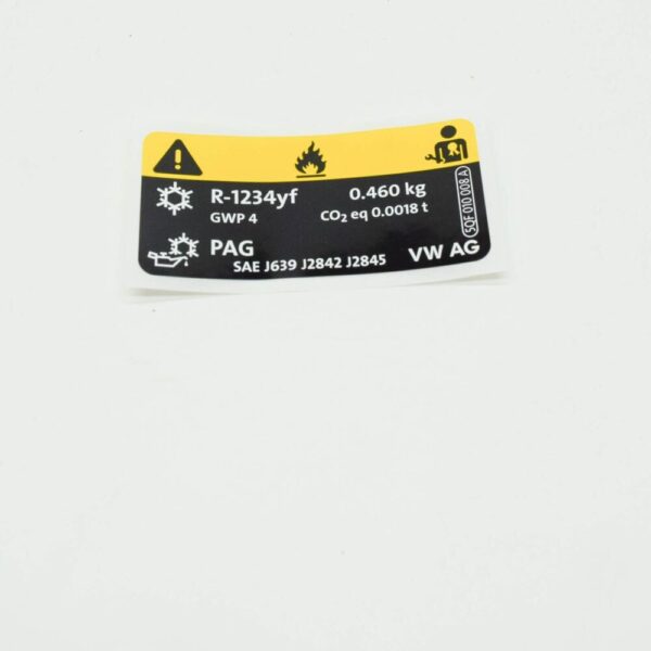 5QF010008A - NEW VOLKSWAGEN ARTEON 3H7 REFRIGERANT AC TYPE PLATE LABEL 5QF010008A ORIGINAL
