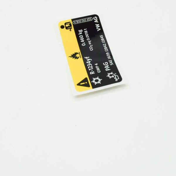 5QF010008A - NEW VOLKSWAGEN ARTEON 3H7 REFRIGERANT AC TYPE PLATE LABEL 5QF010008A ORIGINAL