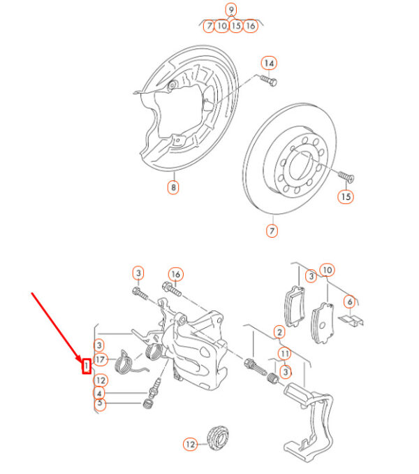 5QM615424A - Volkswagen Passat B8 rear right caliper housing 5QM615424A NEW REAL