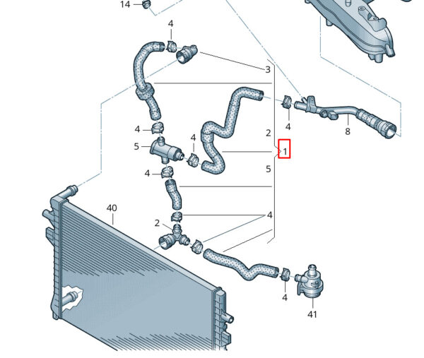 5WA121049J - NEW VOLKSWAGEN GOLF MK8 CD1 RIGHT SIDE WATER RADIATOR HOSE 5WA121049J