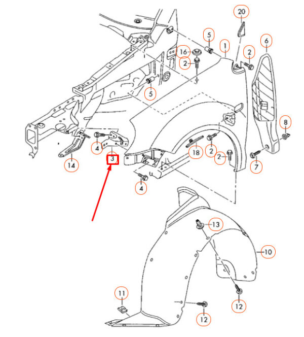 6Q0821141 - OEM VOLKSWAGEN POLO 9N MK4 FRONT LEFT FENDER BRACKET 6Q0821141 GENUINE