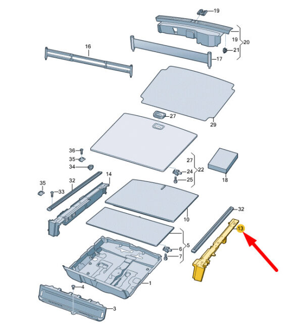 760858831P4PK - NEW VW TOUAREG CR MK3 LUGGAGE FLOOR LEFT MOUNTING BLOCK 760858831P4PK ORIGINAL