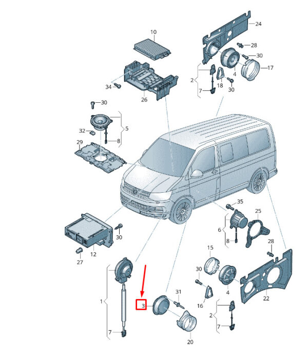 7E0035453J - VW TRANSPORTER VI T6 midrange bass speakers for front door 7E0035453J, NEW