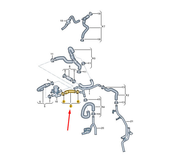 7E0121157AB - New VW TRANSPORTER VI T6 Coolant Hose 7E0121157AB