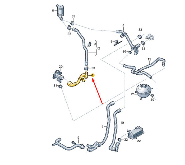 7E0122157BK - NEW VW TRANSPORTER VI T6 COOLANT HOSE 7E0122157BK