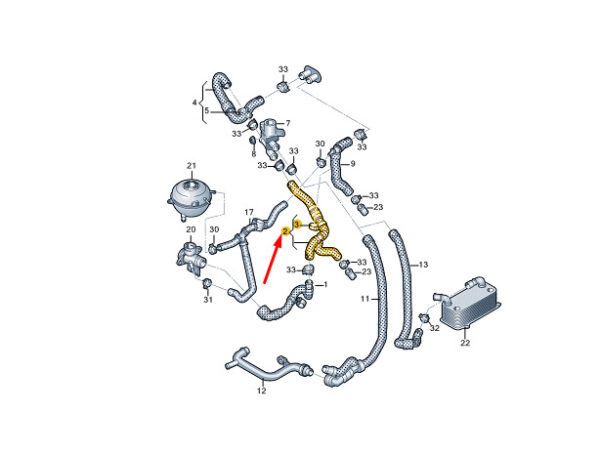 7E0122157BL - NEW VW TRANSPORTER VI T6 COOLANT HOSE 7E0122157BL