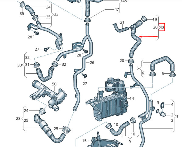 7E0122157DH - New VOLKSWAGEN MULTIVAN T7 STM STN Coolant Hose Pipe 7E0122157DH
