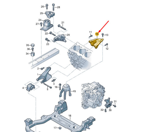 7E0199370H - NEW VW TRANSPORTER VI T6 REAR ENGINE SUPPORT 7E0199370H