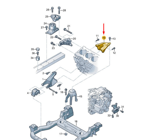 7E0199370M - NEW VW TRANSPORTER VI T6 REAR ENGINE SUPPORT 7E0199370M
