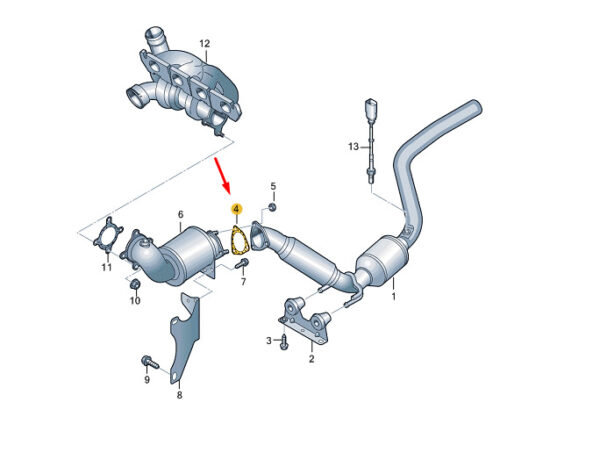 7E0253115A - NEW VW TRANSPORTER VI T6 EXHAUST PIPE WITH CATALYST SEAL 7E0253115A
