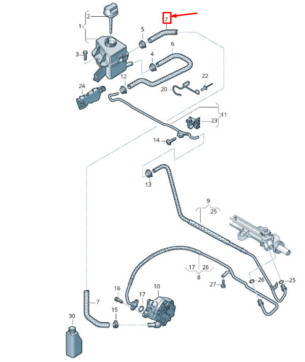 7E0422889J - NEW VW TRANSPORTER VI T6 POWER STEERING INTAKE HOSE 7E0422889J