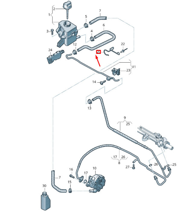 7E0422925A - NEW VW VAN VI T6 SERVO STEERING HOSE CLASS 7E0422925A ORIGINAL