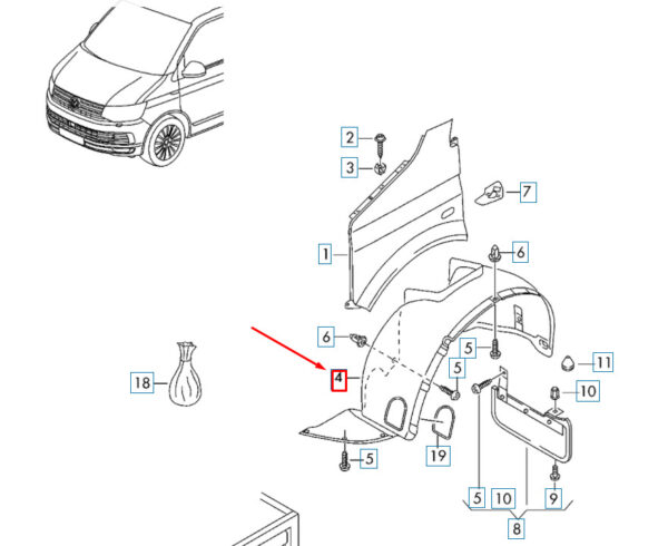 7E0809957E - NEW VW TRANSPORTER T6 FRONT LEFT WHEEL HOUSING LINER 7E0809957E ORIGINAL