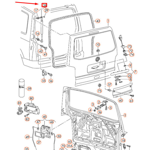 7E0827550A - NEW VOLKSWAGEN TRANSPORTER T5 TAILGATE GAS SPRING 7E0827550A GENUINE