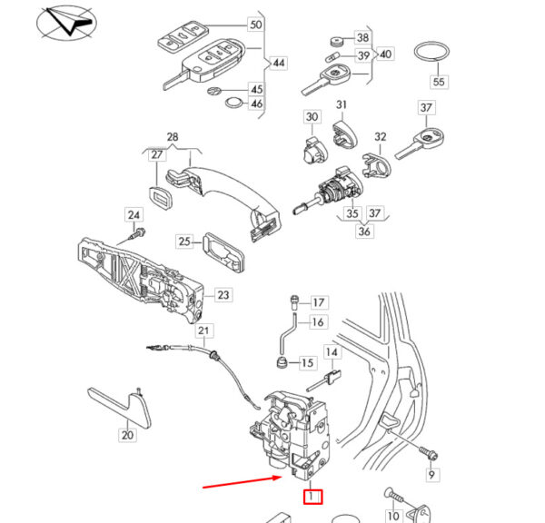 7E1837016A - NEW VOLKSCAR TRANSPORTER T6 FRONT 7E1837016A RIGHT DOOR LOCK LHD ORIGINAL