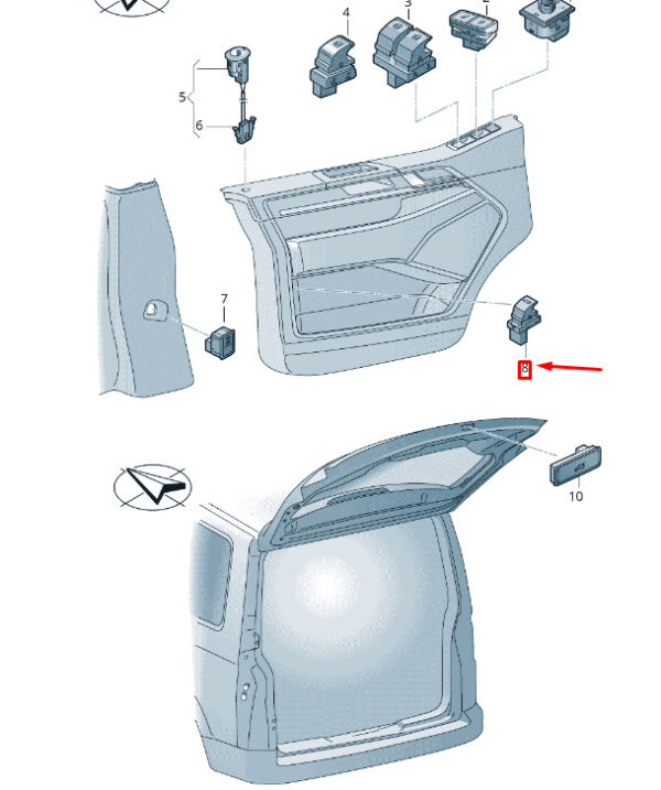 7E5959831CREH - NEW VW TRANSPORTER VI T6 REAR LID ACTUATION PUSHBUTTON 7E5959831CREH