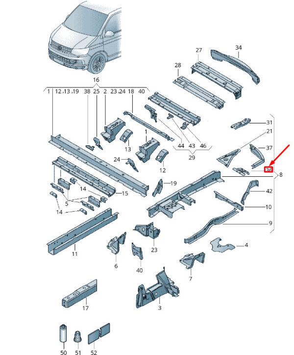 7H0803718D - New VW TRANSPORTER VI T6 Rear Right Closing Element 7H0803718D