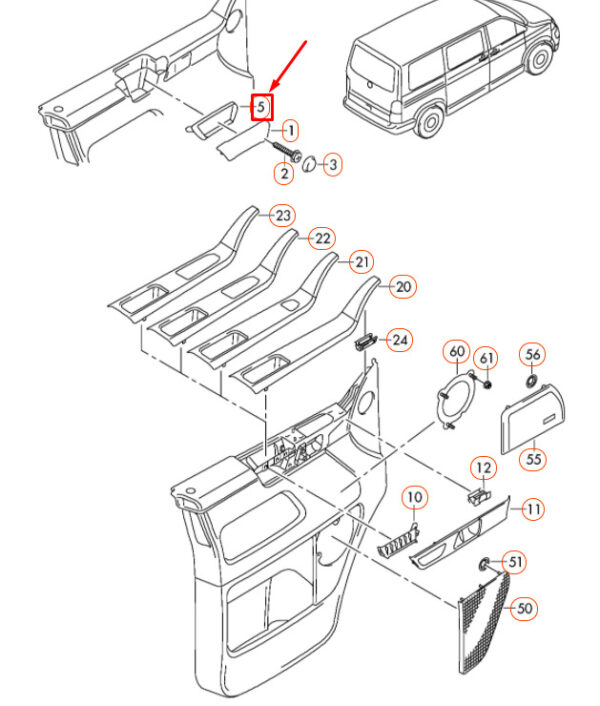 7H0867179B - VW TRANSPORTER T5 Front Left Door Pull Handle Shell 7H0867179B9B9 NEW GENUINE