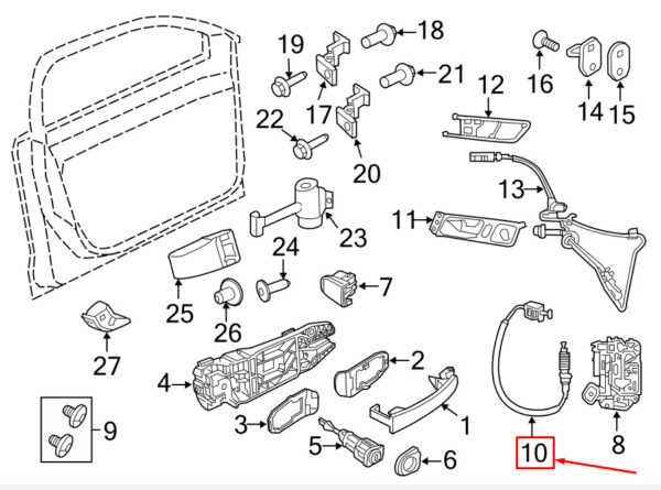 7N0837017B - Original Volkswagen ŠKODA SEAT front door lock external Bowden train 7N0837017B OEM