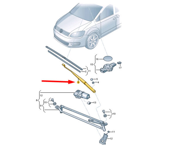 7N1955410B - NEW VW SHARAN 7N FRONT RIGHT AERO WIPER ARM LHD 7N1955410B ORIGINAL