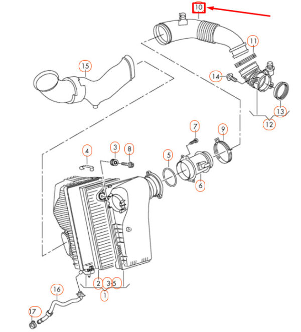7P0129627E - NEW VOLKSWAGEN TOUAREG 7P AIR INTAKE HOSE 7P0129627E ORIGINAL