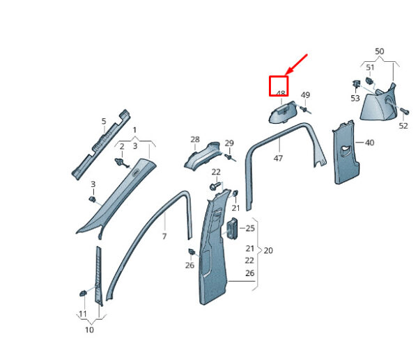 7P0809744 - New VW TOUAREG 7P MK2 Right C-Pillar Trim Guiding Plate 7P0809744