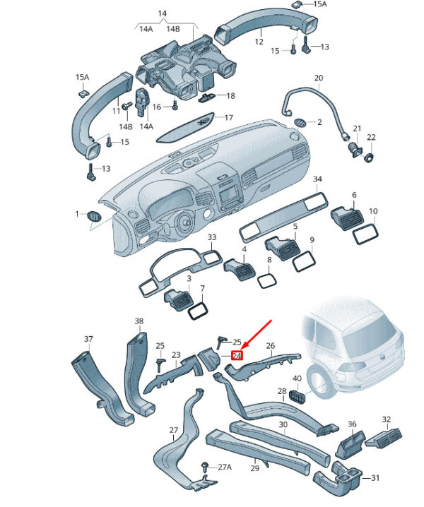 7P0819168 - NEW VW TOUAREG 7P MK2 CENTRE RIGHT FOOTWELL VENT LHD 7P0819168