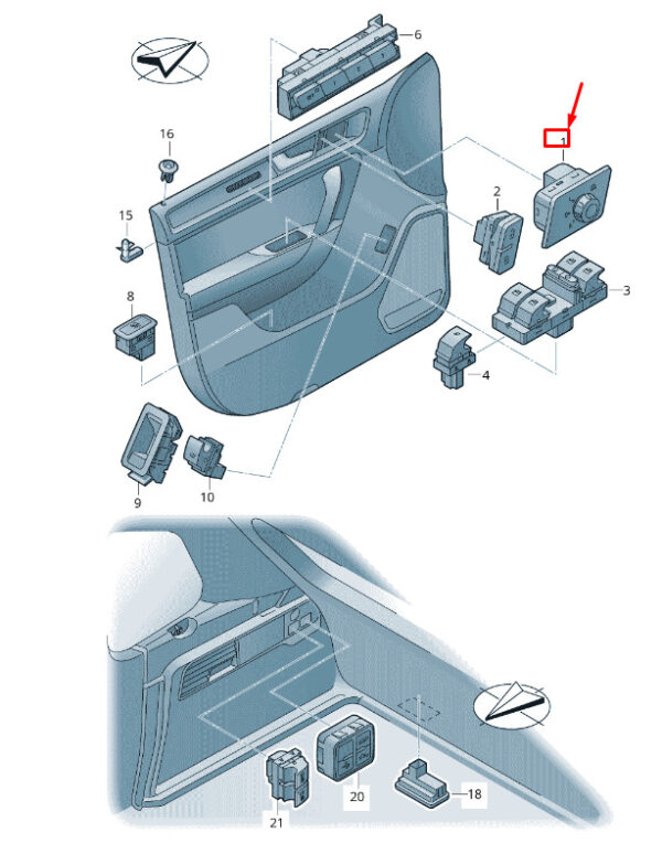 7P1959565DICX - NEW VW TOUAREG 7P MK2 MIRROR ADJUSTMENT SWITCH LHD 7P1959565DICX