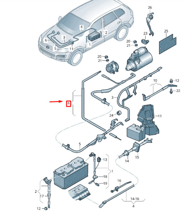 7P6971349 - VW Touareg 7P MK2 three-phase alternator cable set 7P6971349, original part