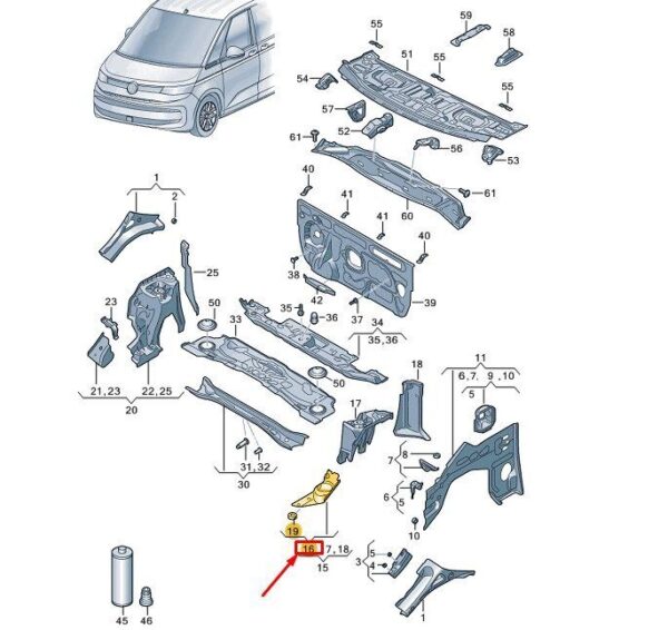 7T0805009 - VW MULTIVAN T7 ST Front Left Wheel Housing Front Part 7T0805009 NEW GENUINE