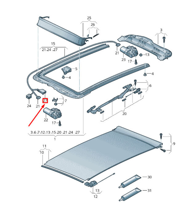 8E0971980 - NEW VW TOUAREG 7P MK2 ROOF FLAT CONTACT 10 PIN 8E0971980 ORIGINAL