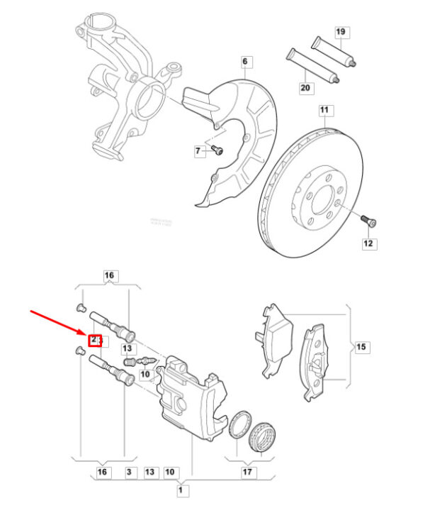 WHT007933 - NEW VW 6R FRONT BRAKE CALIPER GUIDE PIN WHT007933 MK5 ORIGINAL