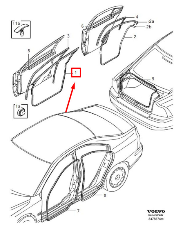 30634690 - VOLVO S60 MK1 FRONT LEFT DOOR SEALING STRIP 30634690 NEW GENUINE