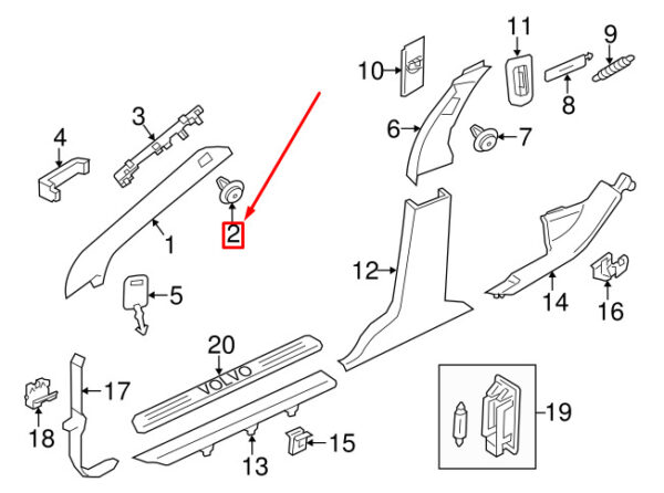 30653441 - Volvo XC90 MK1 Windshield Column Paneling Clip 30653441 NEW REAL