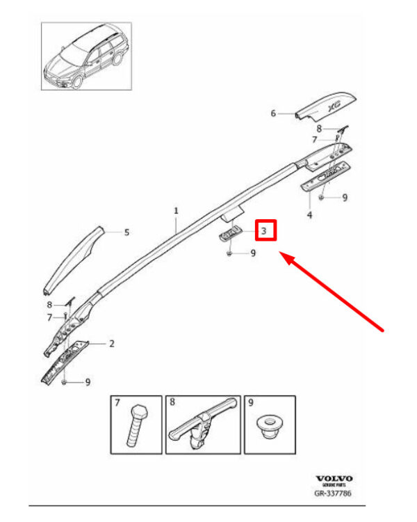 30753543 - VOLVO XC70 MK2 RIGHT ROOF RACK SIDE RAIL SEAL 30753543 GENUINE