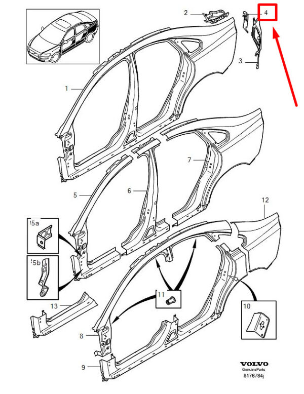 30763720 - VOLVO S40 MK2 REAR LEFT SIDE PANEL REINFORCEMENT 30763720 NEW GENUINE