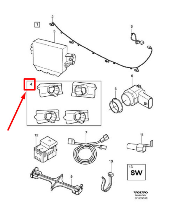 30765927 - VOLVO S80 MK2 REVERSE SENSOR MOUNTING KIT 30765927 NEW GENUINE