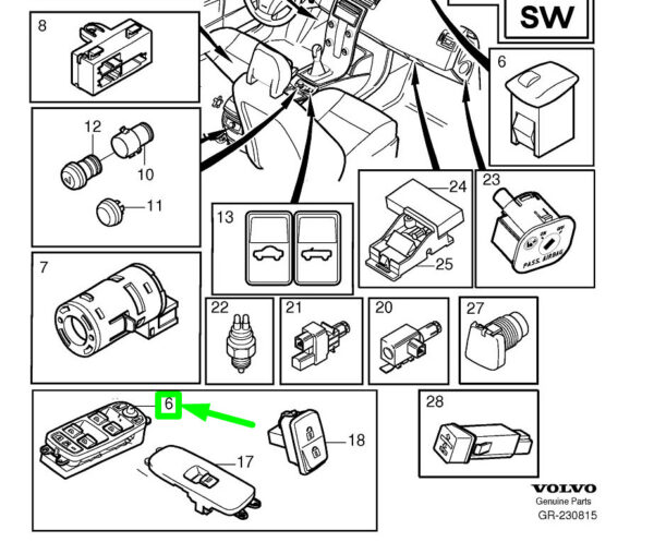 30773434 - Volvo C70 MK2 Front Left Door Window Switch RHD 30773434 NEW GENUINE
