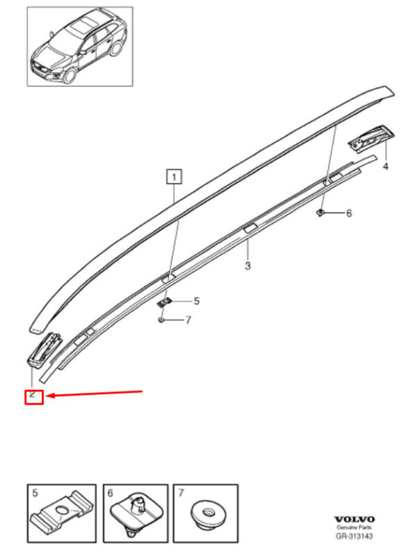 31217526 - Volvo XC60 roof rail gasket front right 31217526 NEW ORIGINAL