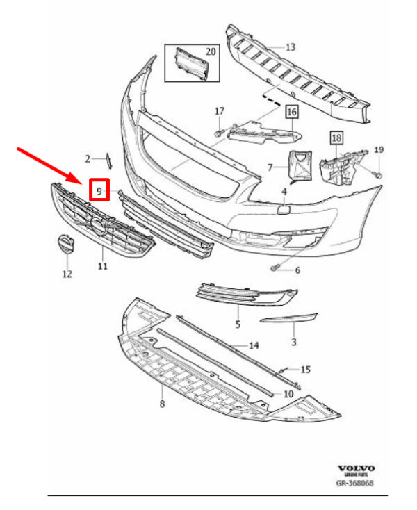 31323989 - Volvo S80 MK2 Front Bumper Lower Grill 31323989 NEW ORIGINAL