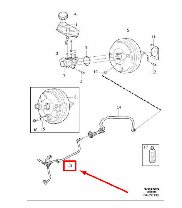 31329200 - VOLVO S80 MK2 BRAKE MASTER CYLINDER VACUUM HOSE 31329200 NEW GENUINE