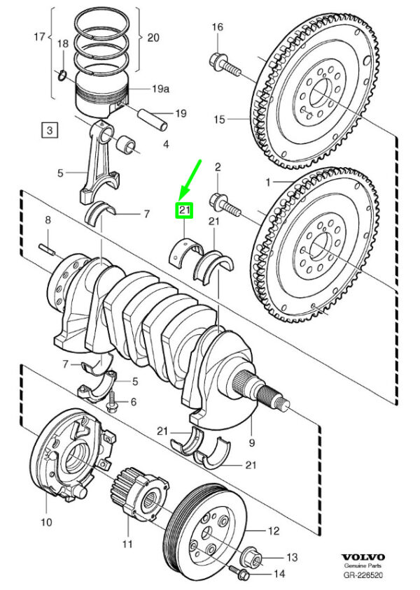 31330322 - Volvo XC90 MK1 Top Main Bearing of Crankshaft 31330322, NEW, ORIGINAL