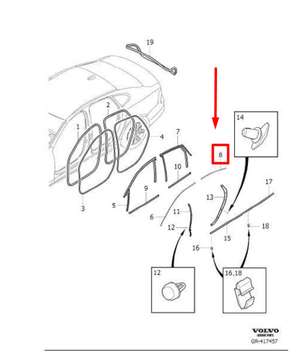 31365767 - VOLVO S90 MK2 REAR RIGHT DOOR PANEL WINDOW STRIP 31365767 NEW GENUINE