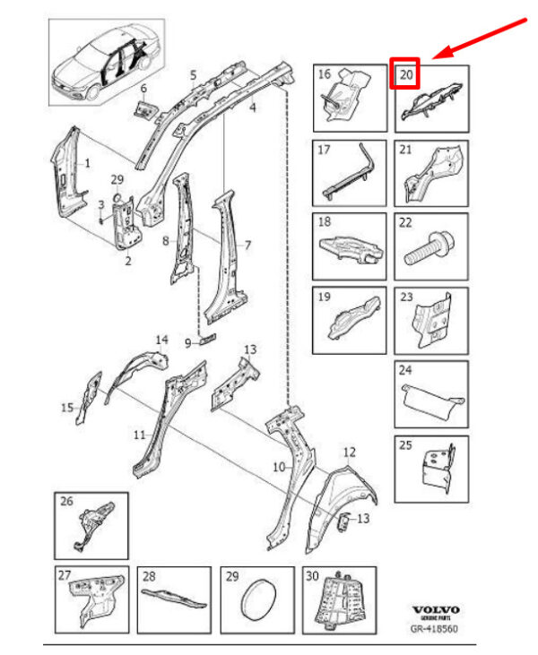 31378905 - VOLVO S90 MK2 RIGHT INNER HINGE COLUMN SEAL 31378905 NEW GENUINE