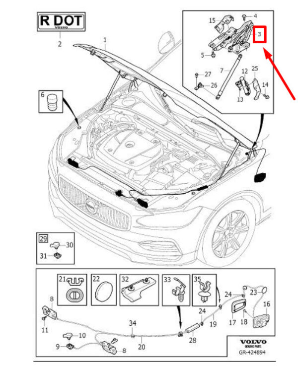 32219799 - VOLVO S90 MK2 FRONT LEFT BONNET HINGE 32219799 NEW GENUINE